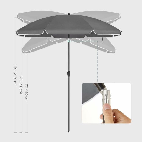 SONGMICS Umbrela terasa gradina sau plaja, cu inclinare, husa, diametru 200cm, gri - Image 10