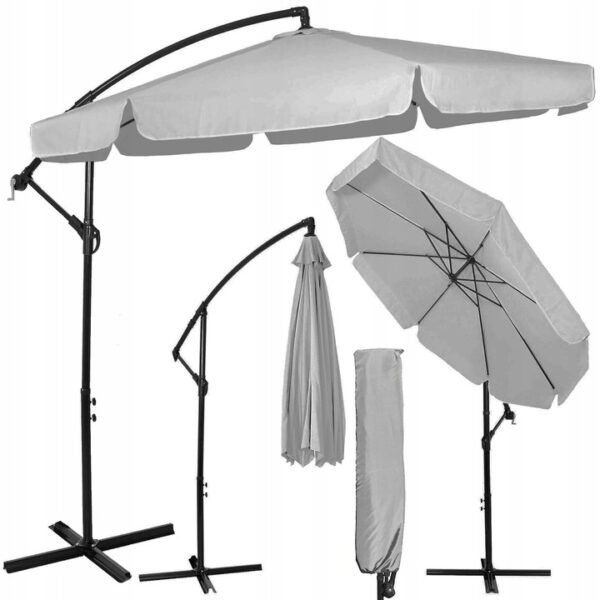 Kerti esernyő oldalkarral, huzattal, 300cm, világosszürke - Image 2