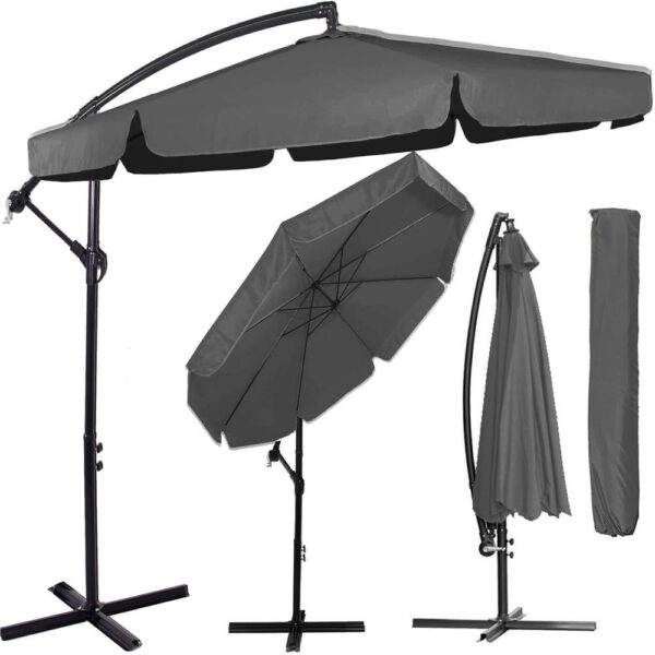 Kerti esernyő oldalkarral, huzattal, 300cm, szürke - Image 11