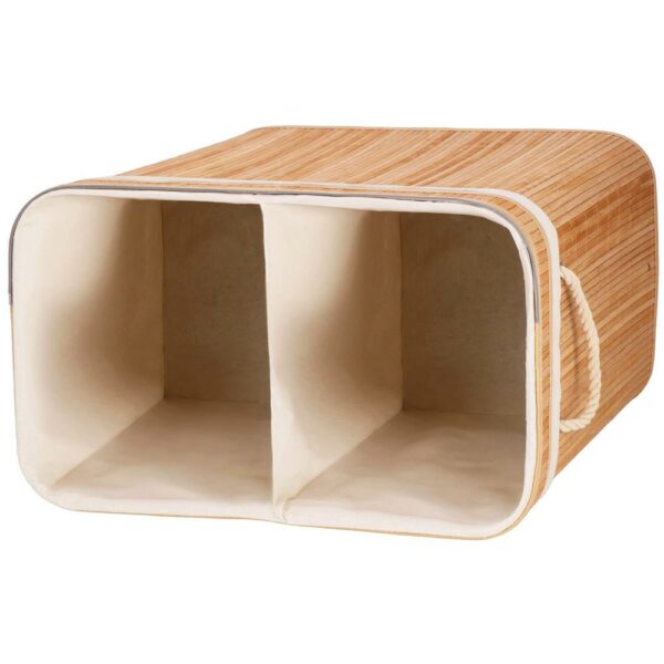 Cos de rufe din bambus cu capac, 2 compartimente, sac detasabil, volum 100L, 53x32x62cm, maro - Image 11