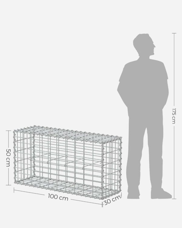 SONGMICS Cos de gabioane pentru pietre, otel galvanizat, 100x50x30cm, argintiu - Image 11