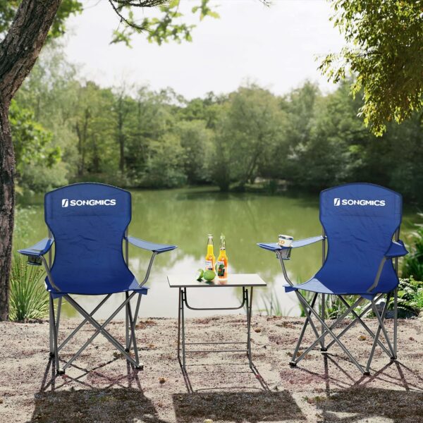SONGMICS Set 2 scaune pliabile de camping sau pescuit, suport pahar, maxim 150kg, albastru - Image 12