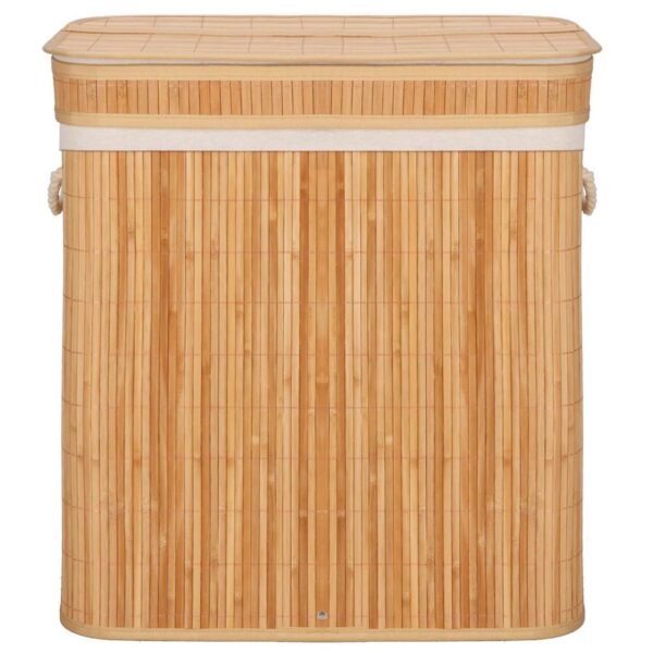 Cos de rufe din bambus cu capac, 2 compartimente, sac detasabil, volum 100L, 53x32x62cm, maro - Image 13