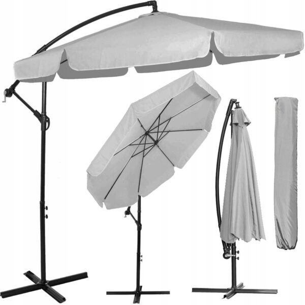 Kerti esernyő oldalkarral, huzattal, 300cm, világosszürke - Image 14
