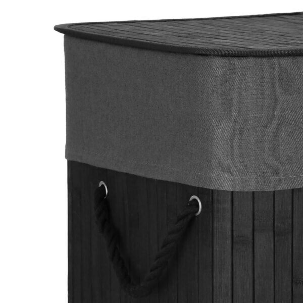Cos de rufe din bambus cu capac, 2 compartimente, sac detasabil, volum 100L, 54x34x60cm, negru - Image 13