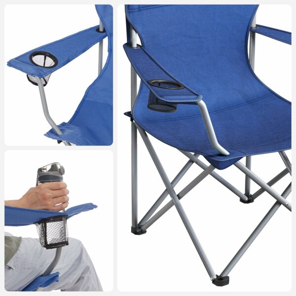 SONGMICS Set 2 scaune pliabile de camping sau pescuit, suport pahar, maxim 150kg, albastru - Image 13