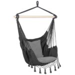 Függesztett függőfotel otthonra vagy a kertbe, szürke párnákkal, 130x100cm, 150kg
