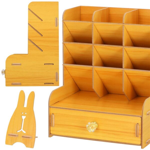 Organizator pentru birou, din lemn, cu 10 compartimente si sertar - Image 19