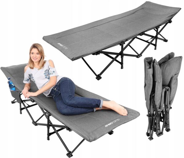 Pat pliant pentru camping, cu saltea si perna, structura metalica, 190x70x37cm, gri - Image 14