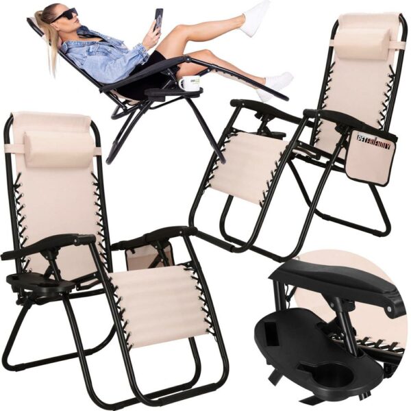 Strand vagy kerti összecsukható szék, Siesta, nulla gravitáció, fejtámlával, krémmel - Image 14