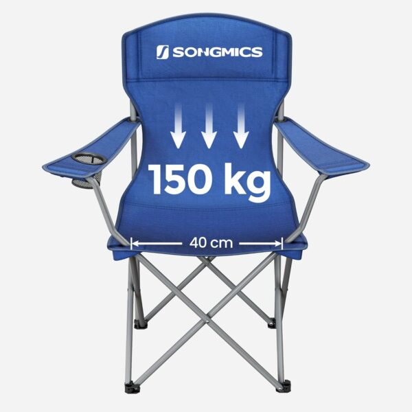 SONGMICS Set 2 scaune pliabile de camping sau pescuit, suport pahar, maxim 150kg, albastru - Image 15