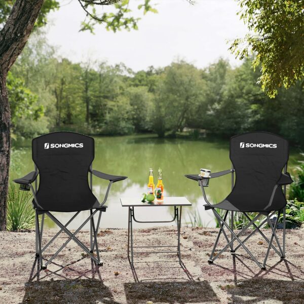 SONGMICS Set 2 scaune pliabile de camping sau pescuit, suport pahar, maxim 150kg, negru - Image 12