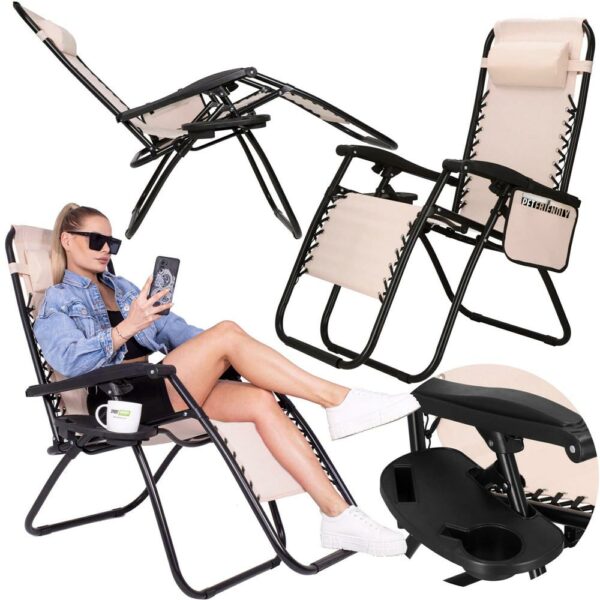 Strand vagy kerti összecsukható szék, Siesta, nulla gravitáció, fejtámlával, krémmel - Image 15