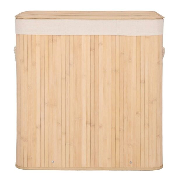 Bambusz szennyeskosár, összecsukható, kivehető mosható béléssel, 3 rekeszes, 150L, ​​63x42x62cm, barna - Image 15