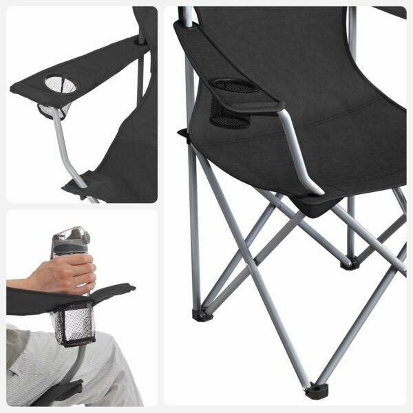 SONGMICS Set 2 scaune pliabile de camping sau pescuit, suport pahar, maxim 150kg, negru - Image 13