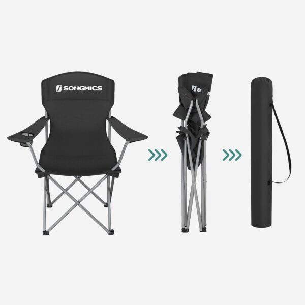 SONGMICS Set 2 scaune pliabile de camping sau pescuit, suport pahar, maxim 150kg, negru - Image 14