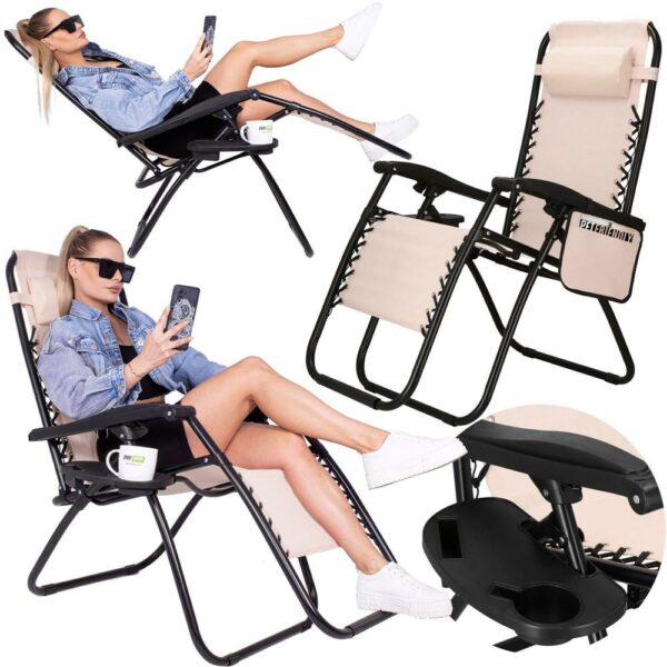 Strand vagy kerti összecsukható szék, Siesta, nulla gravitáció, fejtámlával, krémmel - Image 17