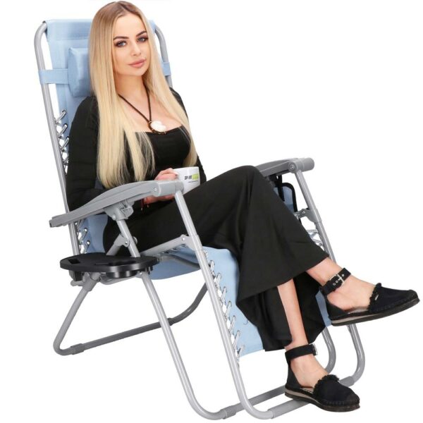 Strand vagy kerti összecsukható szék, Siesta, nulla gravitáció, fejtámlával, világoskék - Image 19