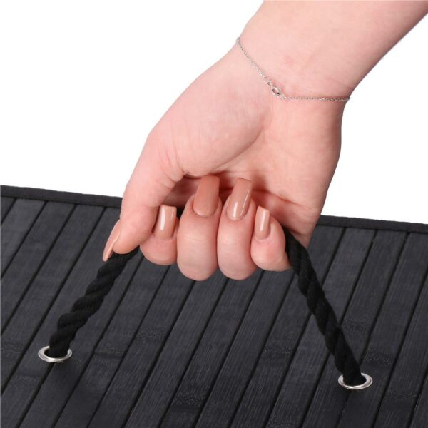Cos de rufe din bambus cu capac, 2 compartimente, sac detasabil, volum 100L, 54x34x60cm, negru - Image 18
