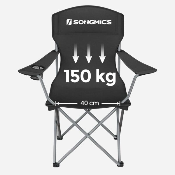 SONGMICS Set 2 scaune pliabile de camping sau pescuit, suport pahar, maxim 150kg, negru - Image 15
