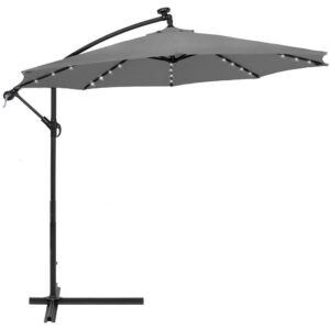Kerti esernyő oldalkarral, LED világítással, fedéllel, 300cm, szürke