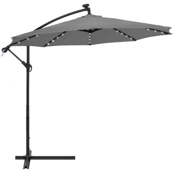 Kerti esernyő oldalkarral, LED világítással, fedéllel, 300cm, szürke
