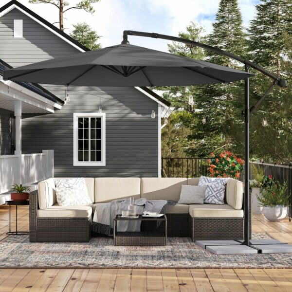 SONGMICS Umbrela de gradina cu brat lateral banana, 300cm, gri - Image 2