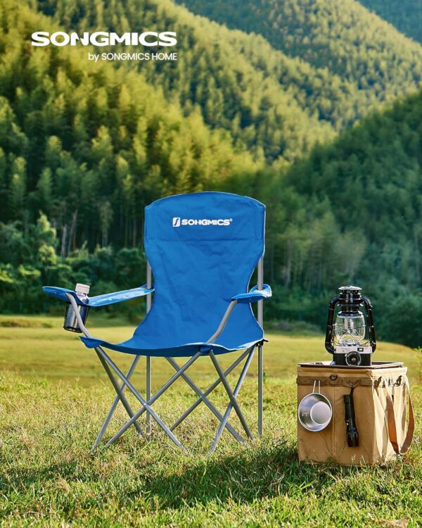 SONGMICS Set 2 scaune pliabile de camping sau pescuit, suport pahar, maxim 150kg, albastru - Image 2