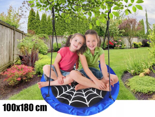 Leagan tip cuib Spider, 100cm, inaltime reglabila, 150 kg, Albastru Negru - Image 3