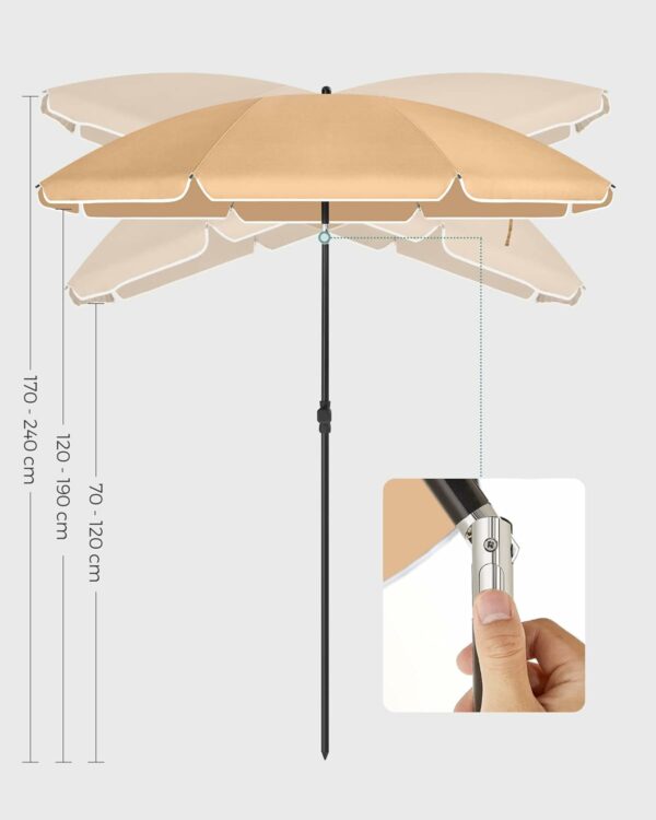 SONGMICS Umbrela terasa gradina sau plaja, cu inclinare, husa, diametru 200cm, taupe - Image 9