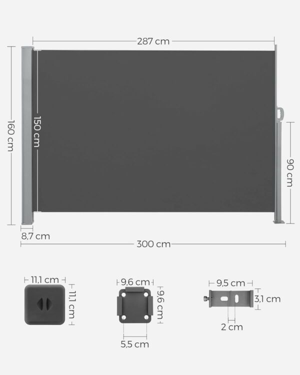 SONGMICS Belátásgátló paraván kertbe, kihúzható, rögzítő rendszerrel együtt, 160x300 cm, szürke - Image 6