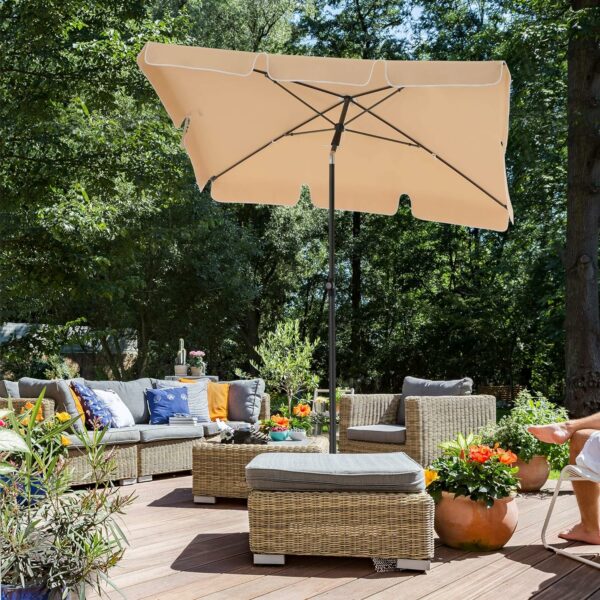SONGMICS Umbrela terasa gradina sau plaja, cu inclinare, husa, 200x125cm, taupe - Image 2