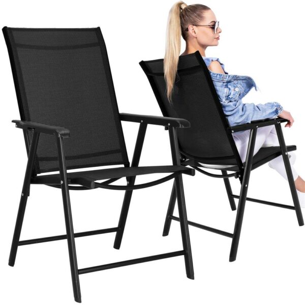 Fém kerti szék, összecsukható, 95x57x66cm, maximum 150kg, fekete - Image 2