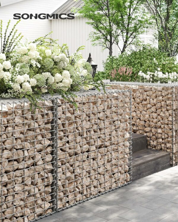 SONGMICS Cos de gabioane pentru pietre, otel galvanizat, 100x90x30cm, argintiu