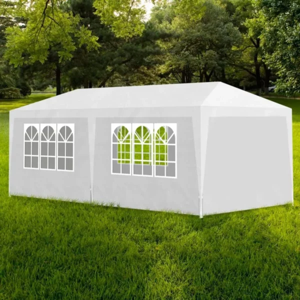 Cort pavilion 6x3m pentru gradina sau evenimente, cu 6 pereti laterali, alb - Image 2