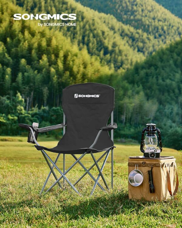 SONGMICS Set 2 scaune pliabile de camping sau pescuit, suport pahar, maxim 150kg, negru - Image 2