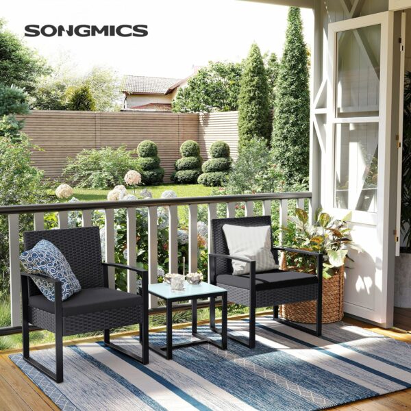 SONGMICS Set de mobilier pentru terasa sau balcon, din poliratan PE, masa si 2 scaune, negru - Image 2