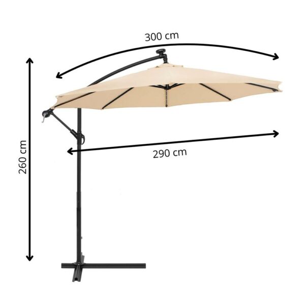 Kerti esernyő oldalkarral, LED világítással, huzattal, 300cm, krém - Image 20