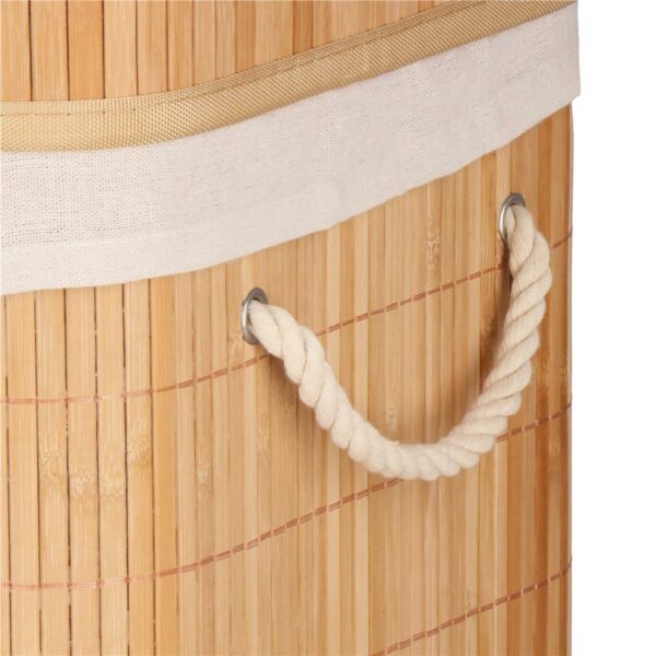 Cos de rufe din bambus cu capac, 2 compartimente, sac detasabil, volum 100L, 53x32x62cm, maro - Image 22