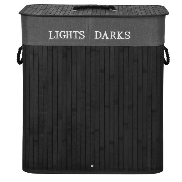 Cos de rufe din bambus cu capac, 2 compartimente, sac detasabil, volum 100L, 54x34x60cm, negru - Image 22