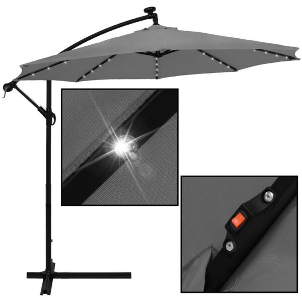 Kerti esernyő oldalkarral, LED világítással, fedéllel, 300cm, szürke - Image 22