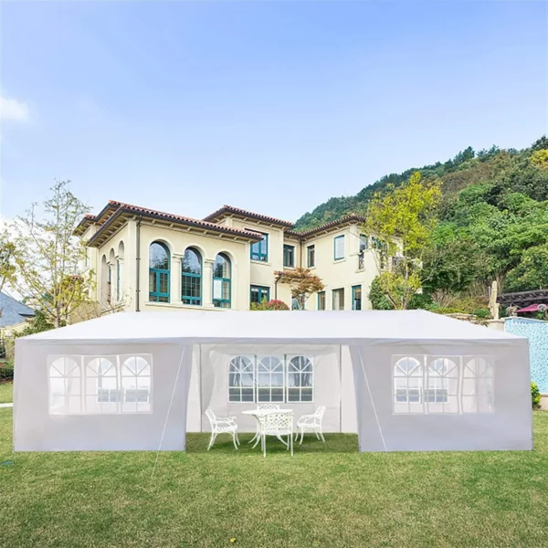 Cort pavilion 9x3m pentru gradina sau evenimente, cu 8 pereti laterali, alb - Image 2