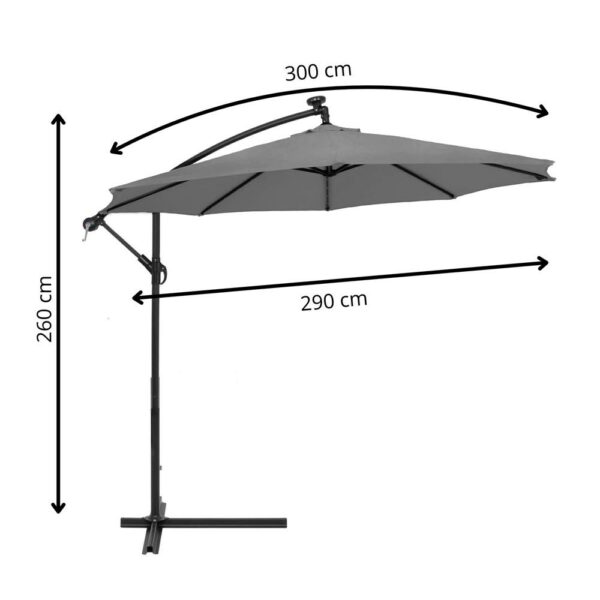 Kerti esernyő oldalkarral, LED világítással, fedéllel, 300cm, szürke - Image 23