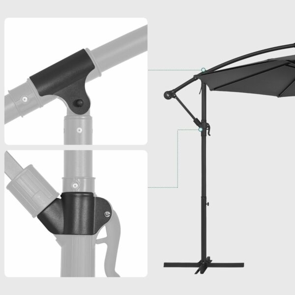SONGMICS Umbrela de gradina cu brat lateral banana, 300cm, gri - Image 3
