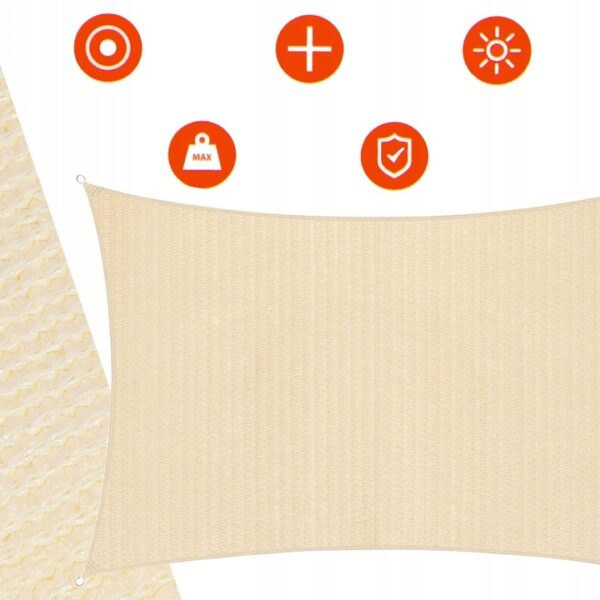 Copertina prelata de soare, dreptunghiulara, impermeabila cu protectie UV, 4x3m, crem - Image 3