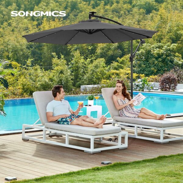 SONGMICS Umbrela de gradina cu brat lateral banana, 300cm, cu iluminare LED solara, gri - Image 3