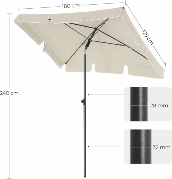 SONGMICS Umbrela terasa gradina sau plaja, cu inclinare, husa, 180x125cm, bej - Image 3