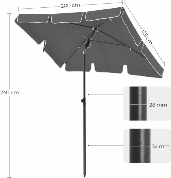 SONGMICS Umbrela terasa gradina sau plaja, cu inclinare, husa, 200x125cm, gri - Image 3