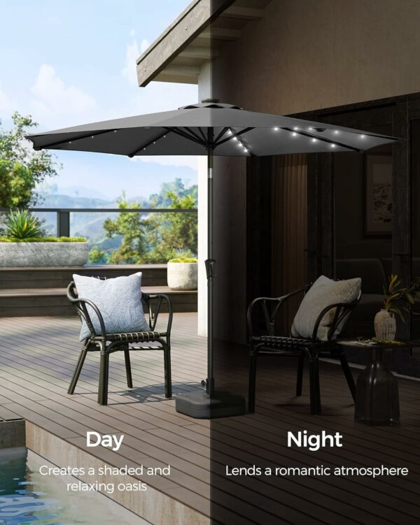 SONGMICS Umbrela de gradina, iluminare LED solara, cu manivela pentru deschidere, sistem inclinare, 300cm, gri - Image 3