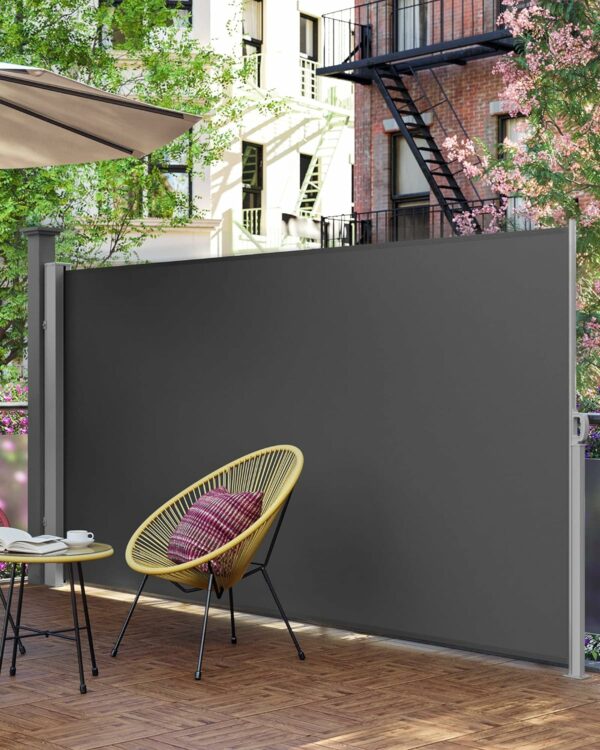 SONGMICS Belátásgátló paraván kertbe, kihúzható, rögzítő rendszerrel együtt, 160x300 cm, szürke - Image 7